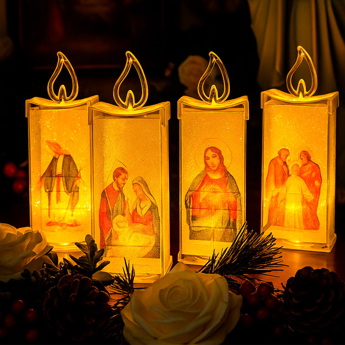 Vela LED X4 Con Imagen Religiosa - Ayudar a Un Hogar